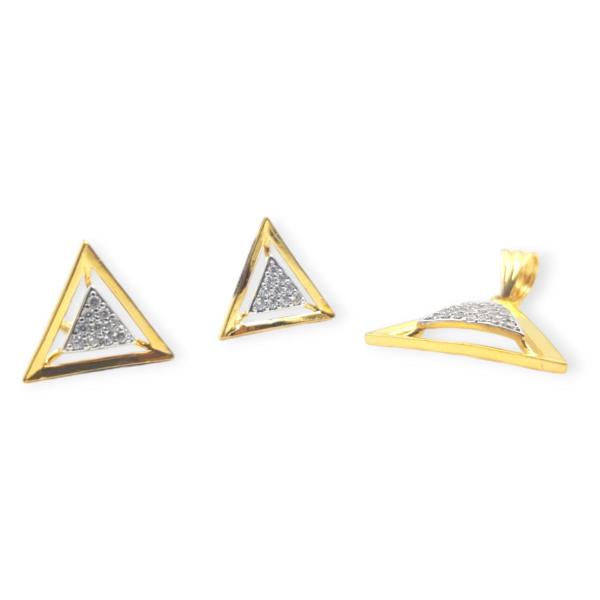 Adorable Gold Pendant Set in Triangle shape with Zerkons and Beautiful Design